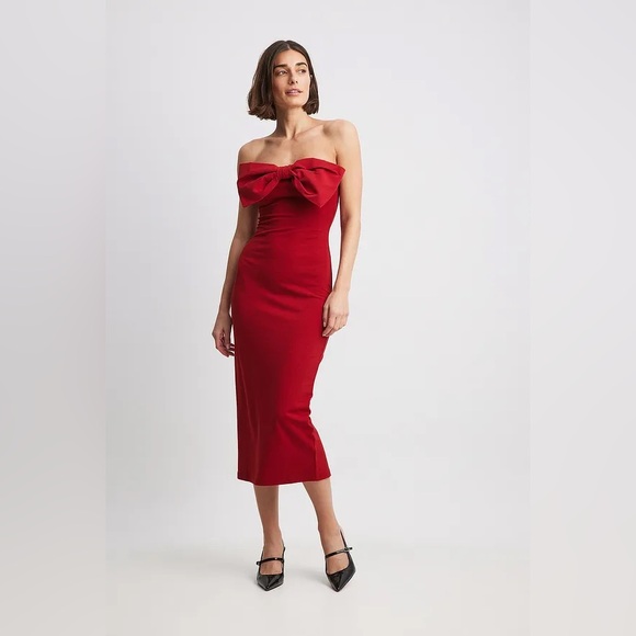 NA-KD Red Bow Midi Dress - Picture 3 of 7